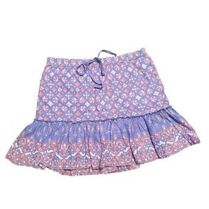 Vinyard Vines Sz L‎ Mini Skirt Ruffled Drawstring Waist Preppy Boho Chic Cruise